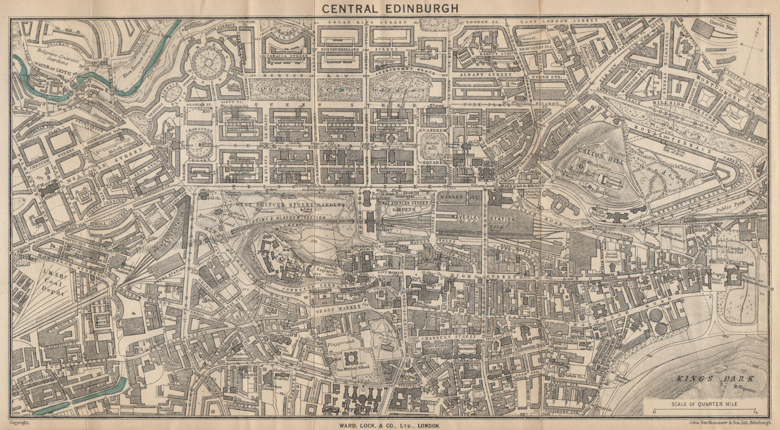 CENTRAL EDINBURGH vintage town/city plan. Scotland. WARD LOCK 1947 old map
